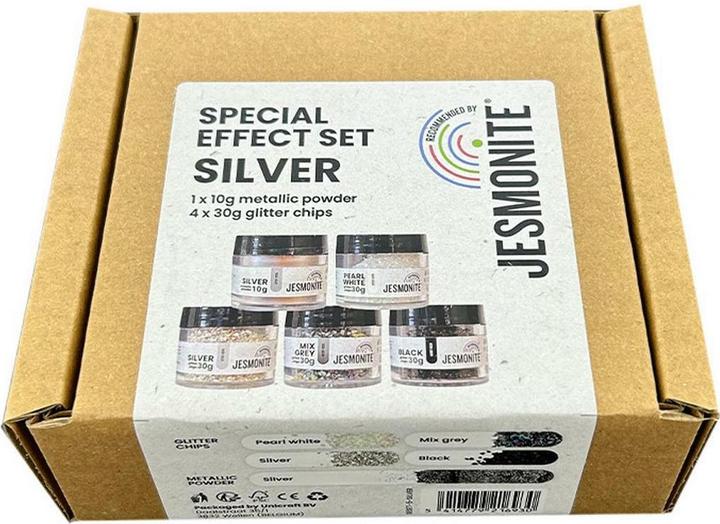 Immagine prodotto Jesmonite Pigmenti colorati argento 4 x 30 g di glitter, 1 x 25 g di polvere
