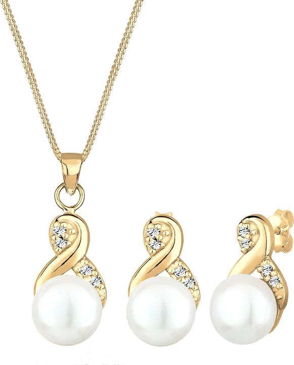 Image du produit Elli Infinity, perle, collier de perles, clous d'oreilles en perles (Argent sterling 925, Cristal de verre, Perles de culture d'eau douce)