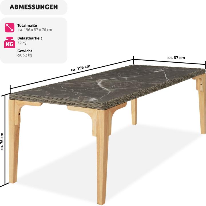 Image du produit tectake Table en rotin Foggia 196x87x76cm (196 cm)
