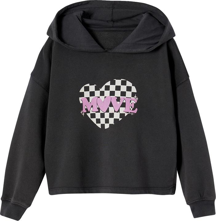 Vertbaudet Kurzes Mädchen Sport-Kapuzensweatshirt mit Schachbrettmuster und Herz