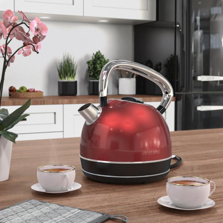 Produktbild Arendo Wasserkocher 1,7 l, 2200 W, Edelstahl, Retro Style, Vintage, Überhitzungs & Trockenkochschutz, rot (1.70 l)
