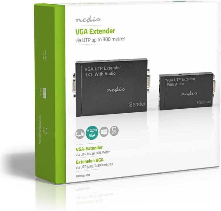 Actual product image Nedis VGA Extender VGA/audio distance up to: 300 m Cat5e / Cat6 1920x1200 Euro/Type C (CEE 7/16) /