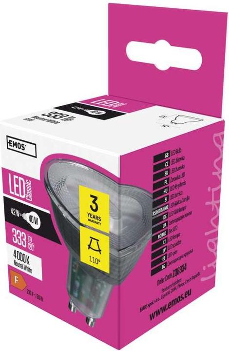 Actual product image Emos LED Zarówka lighting GU10, 230 V, 4.2 W, 333 lm, 4000 K, 30000 hrs, Classic MR16 52 x 50 x 50 mm (GU10, 4.20 W, 333 lm, 1 x, F)