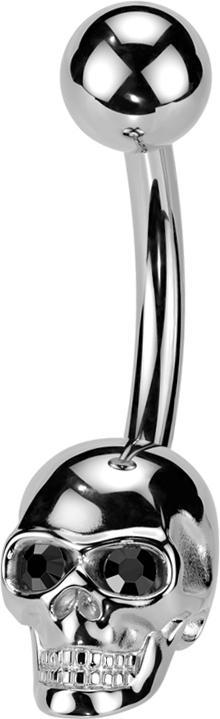 Actual product image Star Piercing Banane silber mit Kugel silber und Totenkopf Kristalle schwarz (without brass, Surgical steel 316L)