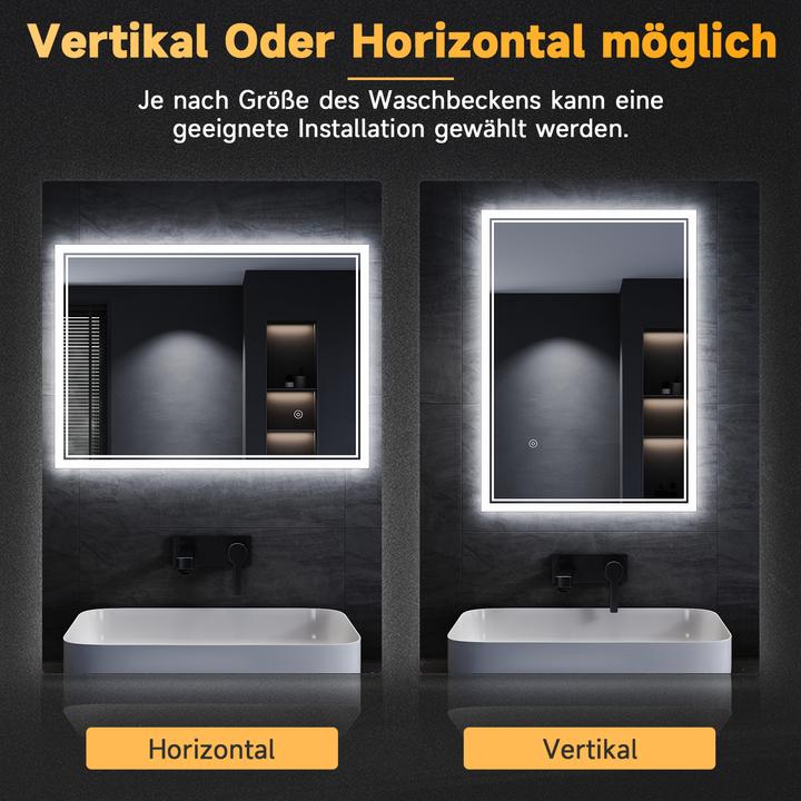 Image du produit SONNI Miroir de salle de bain LED, 70 x 50 cm, blanc froid, 6400 K, miroir mural, rectangulaire