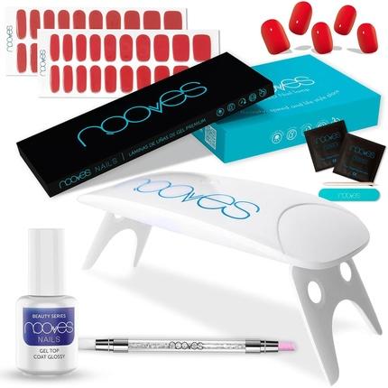 Actual product image Nooves Beauty Starter Kit Red with 2 Gel Nail Foils + UV/LED Nail Dryer + Gel Top Coat Glossy + Quar (Red, UV gel varnish)
