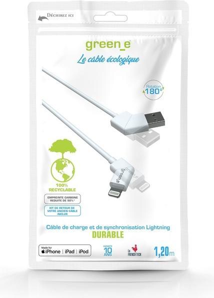 Actual product image Green_e Cable Lightning Mfi Embout Rotatif 1m20 Blanc (1.20 m, USB 2.0)