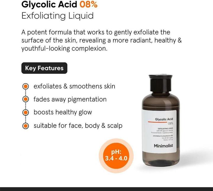 Produktbild Minimalist Glycolic Acid 08% Exfoliating Liquid (Peeling, 150 ml)