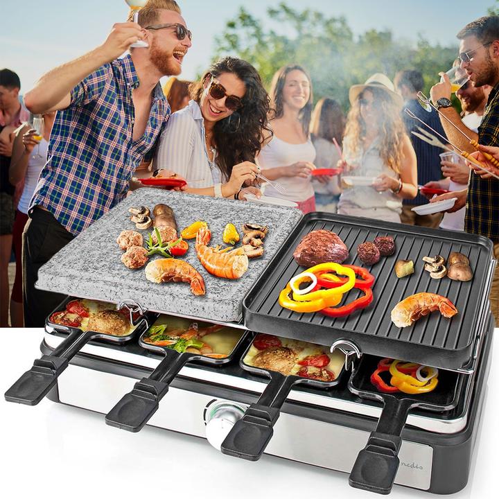 Actual product image Nedis Gourmet/Raclette Grill/Stone 8 Persons Spatula Temperature setting Non stick coating Rectangl