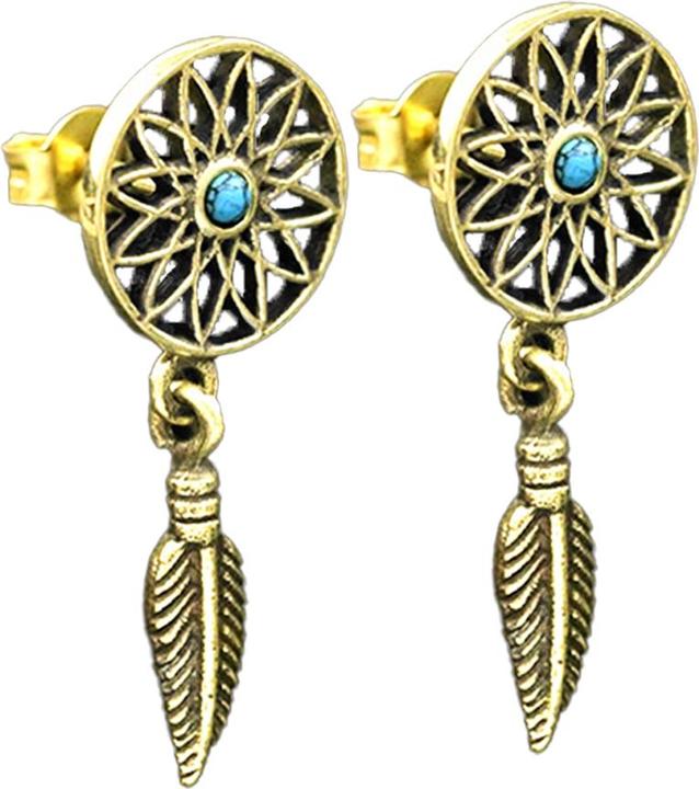 Image du produit Star Piercing Ohrstecker vergoldet Lotus Blume Türkis Stein Anhänger Feder (Minéral, Laiton)