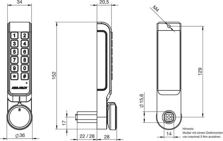 Produktbild Assa Abloy Elektronisches Schrankschloss ML53PA PIN-vertikal Langform,TS 16-22mm