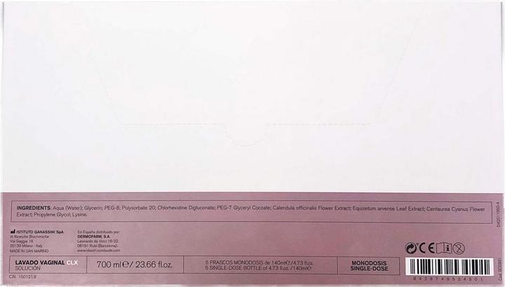 Immagine prodotto Rilastil LAVADO VAGINAL CLX solución monodosis 5 x 140 ml (700 ml, Lozione per il lavaggio intimo)
