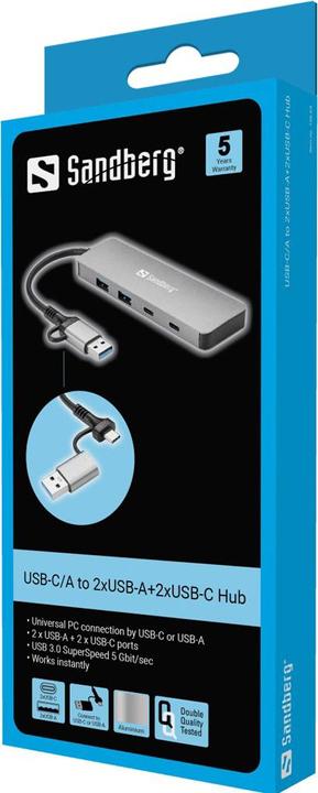 Produktbild Sandberg USB-C/A to 2xUSB-A+2xUSB-C Hub (USB-C, USB-A, 4 Ports)