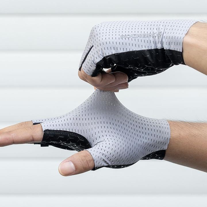 Actual product image Rockbros Breathable Short Finger Cycling Gloves, Size: S - Gray (S)