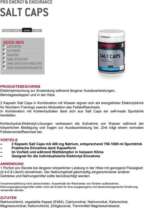 Nutritional values and ingredients Sponser Salt (1 Piece, Powder, 120 g)