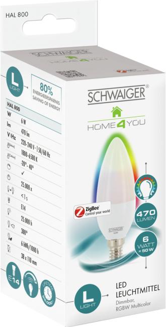 Produktbild Schwaiger LED Leuchtmittel E14, Zigbee 3.0, RGBW, dimmbar (E14, 6 W, 470 lm, 1 x, G)