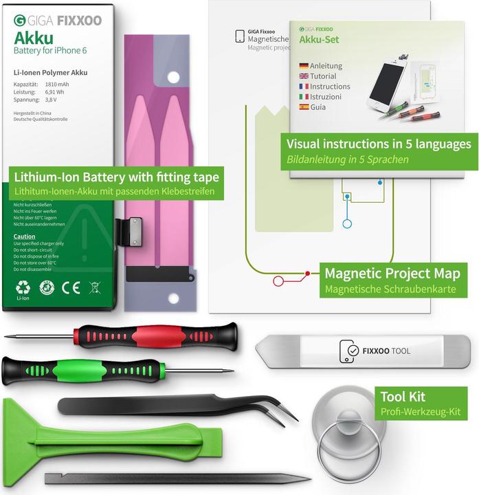 Produktbild Giga Fixxoo Reparaturset Akku iPhone 6 (Akku, iPhone 6)