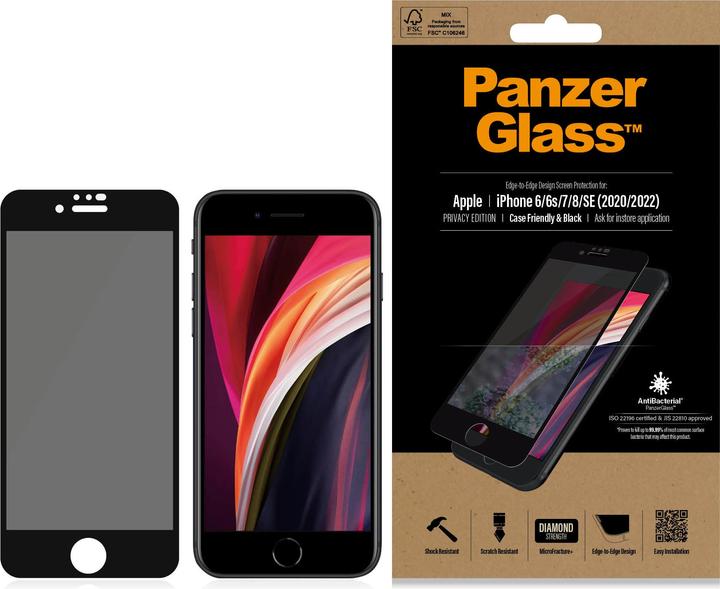 PanzerGlass Case Friendly Privacy (1 Stück, Apple iPhone 6, Apple iPhone 6s, Apple iPhone 7, Apple iPhone 8, Apple iPhone SE (2nd Gen), Apple iPhone SE (3rd Gen))