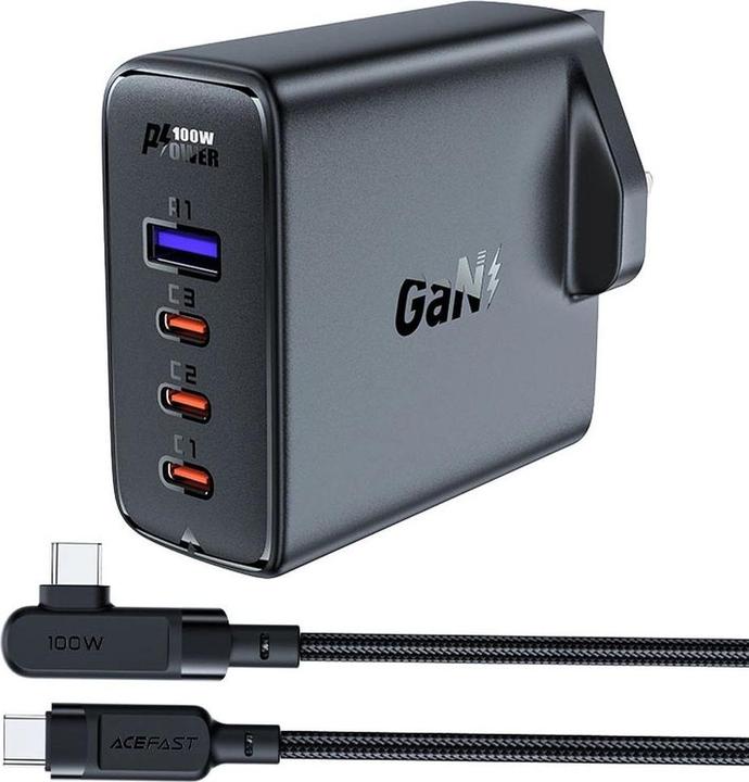 Produktbild Acefast Set of 2x fast charger GaN UK 100W Power Delivery 3x USB C 1x USB - white / black (100 W)