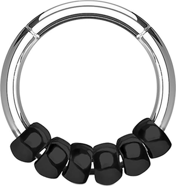 Produktbild Star Piercing Micro Segmentring klappbar silber mit Stahlperlen schwarz (Chirurgenstahl 316L, ohne Messing)