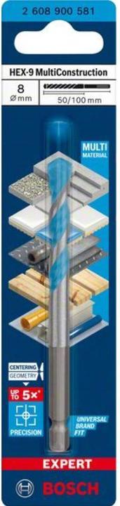 Immagine prodotto Bosch Professional Zubehör Trapano multi-costruzione EXPERT HEX-9, 8 x 50 x 100 mm (8 millimetri)