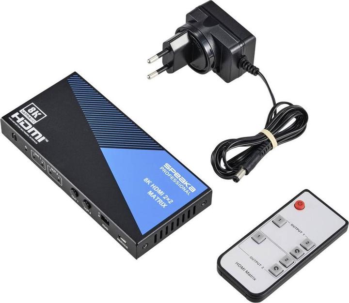 Actual product image SpeaKa Professional SP-11571776 2+2 port HDMI matrix switch Ultra HD-capable 7680 x 4320 pixels Black