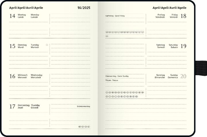 Actual product image Kompagnon pocket calendar model 732 66 (2025) (10 x 14 cm, Hardcover, German, Italian, French, English)