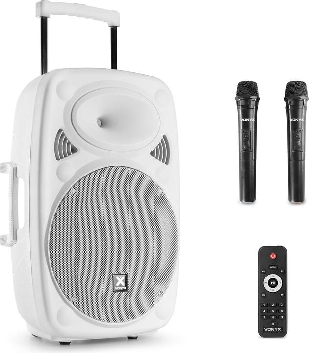 Produktbild Vonyx geluidsinstallatie - Verve46 - Bluetooth speaker met twee draadloze microfoons - 1000W - Wit (Aktiv, 1x 1000 W)