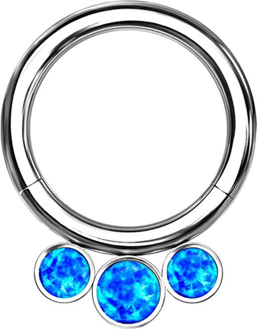 Star Piercing Micro Segmentring klappbar silber drei Opale blau (ohne Messing, Titan G23)
