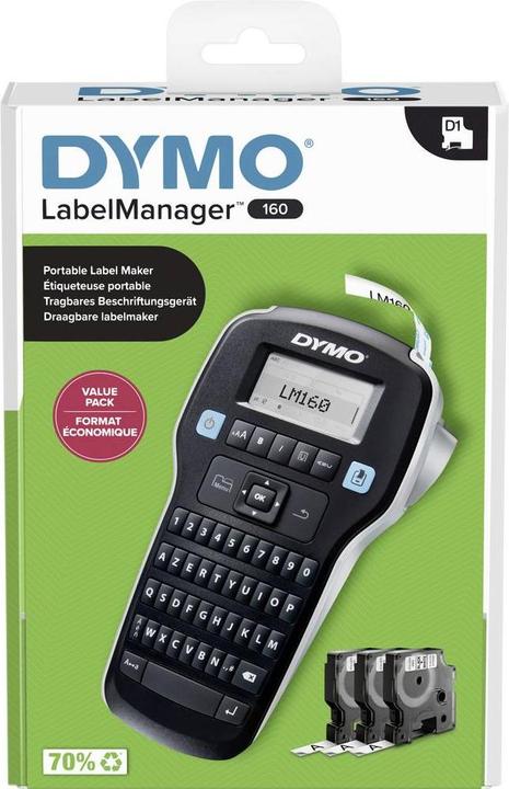 Actual product image Dymo LabelManager 160 Value Pack with 3 D1 tapes 12mm Azerty