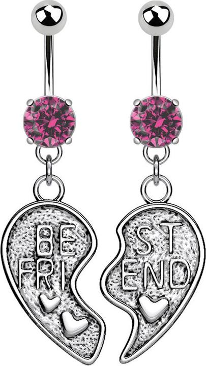 Image du produit Star Piercing Banane argent avec pendentif Best Friend rose (Laiton, Acier chirurgical 316L)