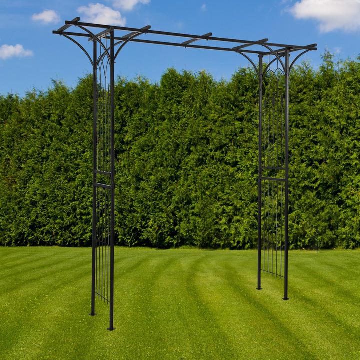 Produktbild Dema Rosenbogen Torbogen Gartentor Rosengitter Rankhilfe Rankgitter Metall schwarz (204 cm, 204 cm)