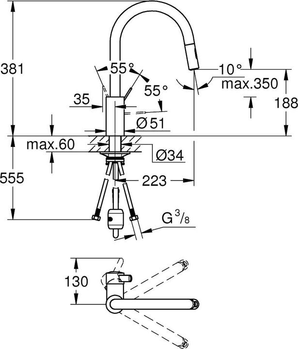 Produktbild Grohe Küchenarmatur mit Einhebelmischer Eurosmart Cosmopolitan chrom glänzend 31481001