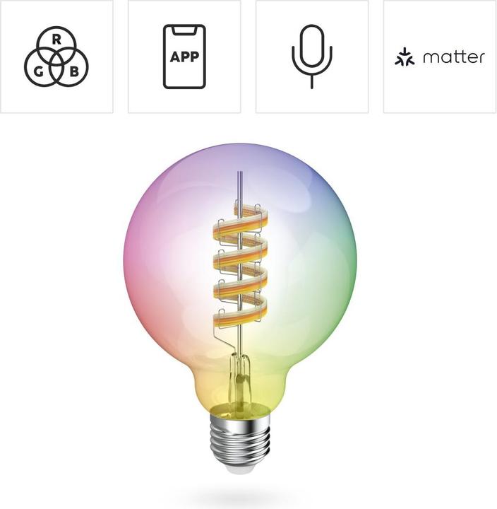 Image du produit Hama Lampe LED intelligente, Matter, E27, globe, filament G95, RGBW, dimmable, avec application (E27, 4.90 W, 470 lm, 1 x, F)