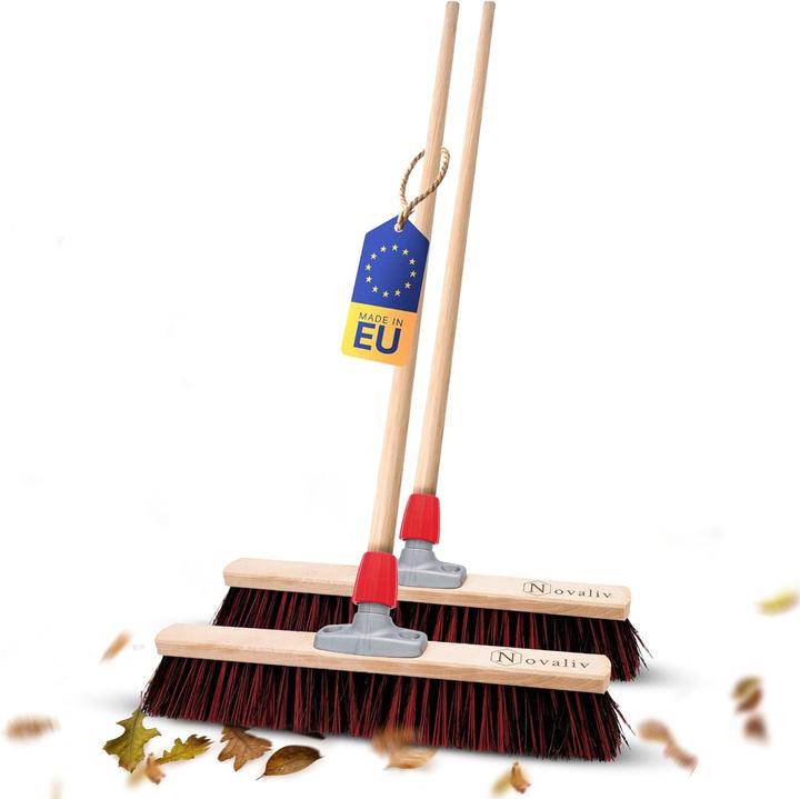 Novaliv 2 x Besen mit Holzstiel 50 cm I Arenga-Elaston Kehrbesen Gartenbesen I Industriebesen Strassenbesen (2 Stk.)