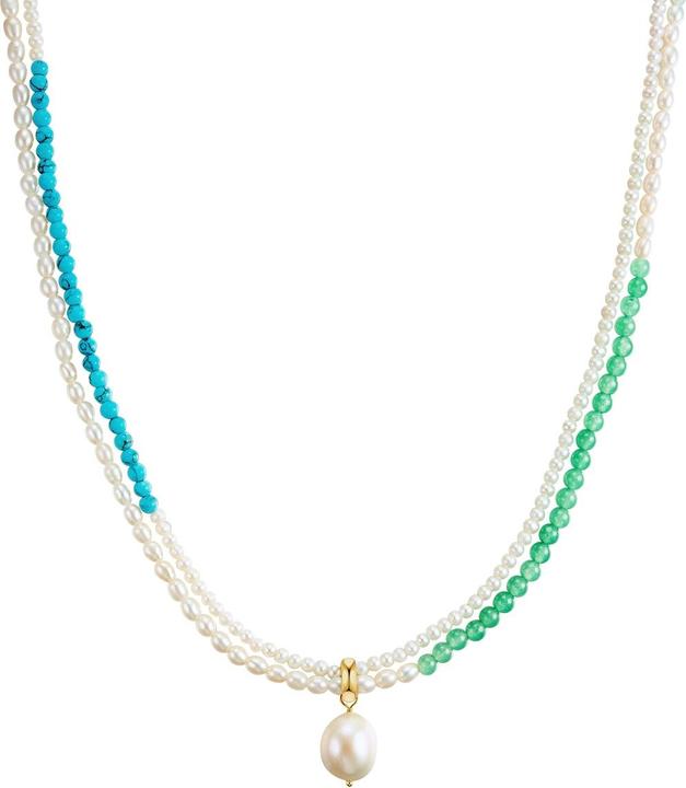 Valero Pearls Damen Sterling Silber Türkis (rek.) Süsswasser-Zuchtperle gelbgold 45,0 cm - 28665 (Sterling Silber, 45 cm)