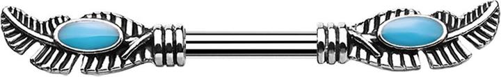 Produktbild Star Piercing Barbell Stab Tribal Feder mit Türkis Stein (Chirurgenstahl 316L, Messing)