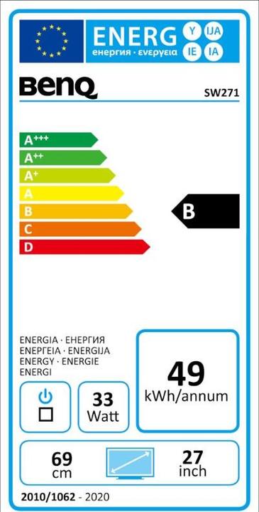 Label énergétique BenQ Sw271 (3840 x 2160 pixels, 27")