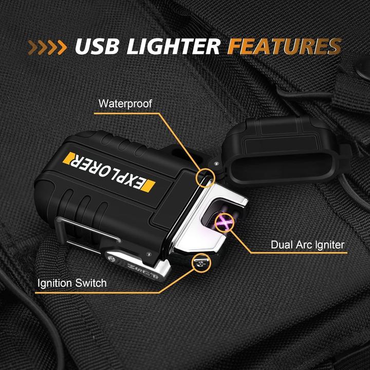Actual product image Swissdetector Electric double-arc lighter - USB rechargeable - waterproof - Black