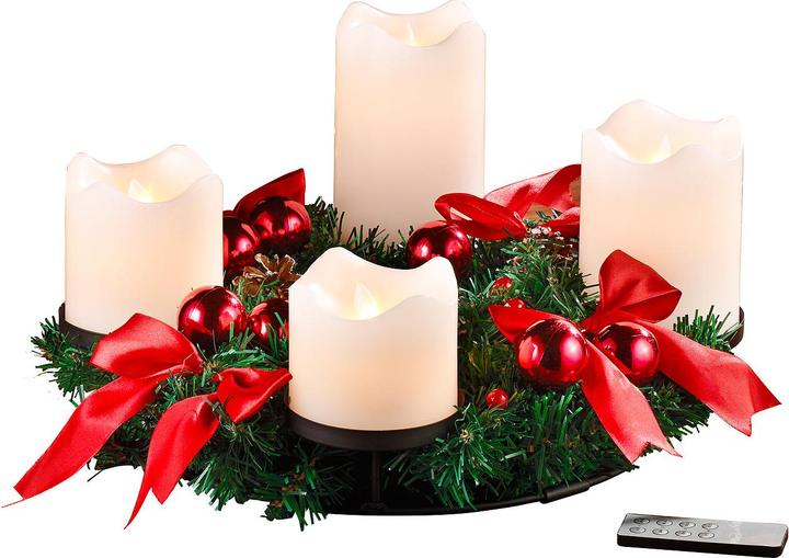 Image du produit Britesta Couronne de l'Avent avec bougies LED blanches, décorée en rouge