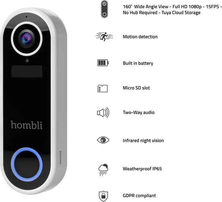 Actual product image Hombli smart doorbell (Wi-Fi)