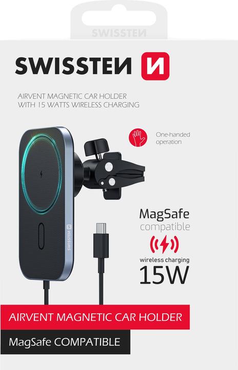 Produktbild Swissten Magnetic Car Holder with Wireless Charger