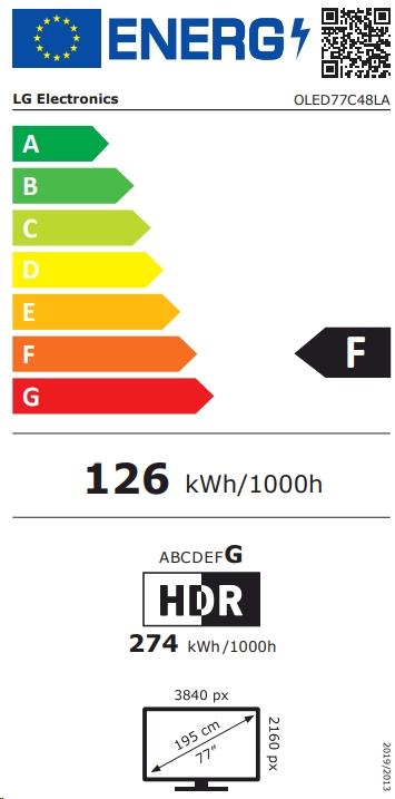 Label énergétique LG TV OLED77C48LA (2024) (77", C4, OLED, 2024)