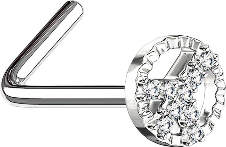 Actual product image Star Piercing Nasenstecker gewinkelt silber Peace mit Kristallen (Surgical steel 316L, Brass)