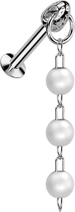 Star Piercing Micro Threadless UFO Labret silber mit Cone silber Anhänger Kette drei Perlen (Chirurgenstahl 316L, Messing)