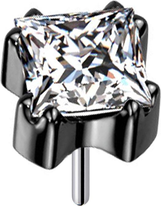Actual product image Star Piercing Threadless black square crystal set in silver (without brassTitanium G23, without brass 316L surgical steel)