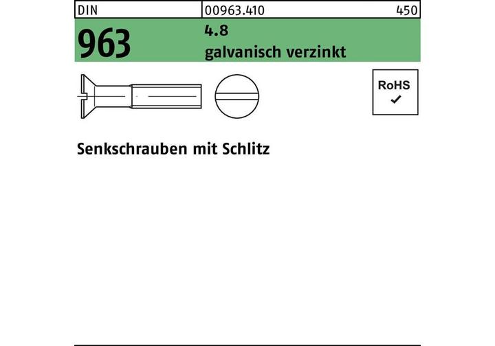 Produktbild Senkschraube DIN 963 Schlitz M 3 x 12 4.8 galvanisch verzinkt (200 Schrauben pro Stück)