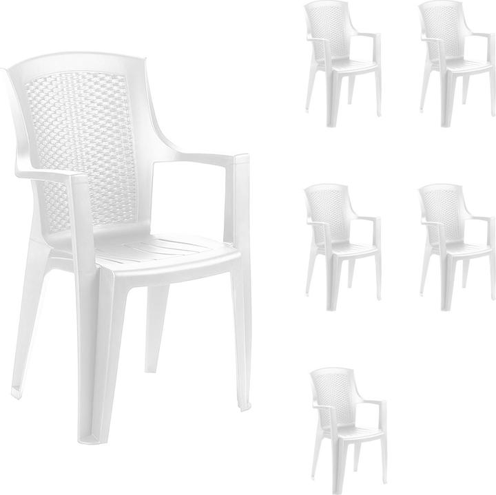Produktbild Mojawo 6er Stapelsessel Stapelstuhl Bistrostuhl Kunststoff Rattan-Optik Weiss