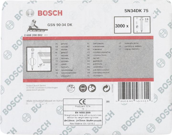 Produktbild Bosch Professional Zubehör D-Kopf Streifennagel SN34DK 75, 2,8 mm, 75 mm, blank, glatt