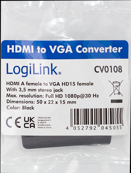 Produktbild LogiLink HDMI - VGA (Klinkenbuchse, 5 cm)